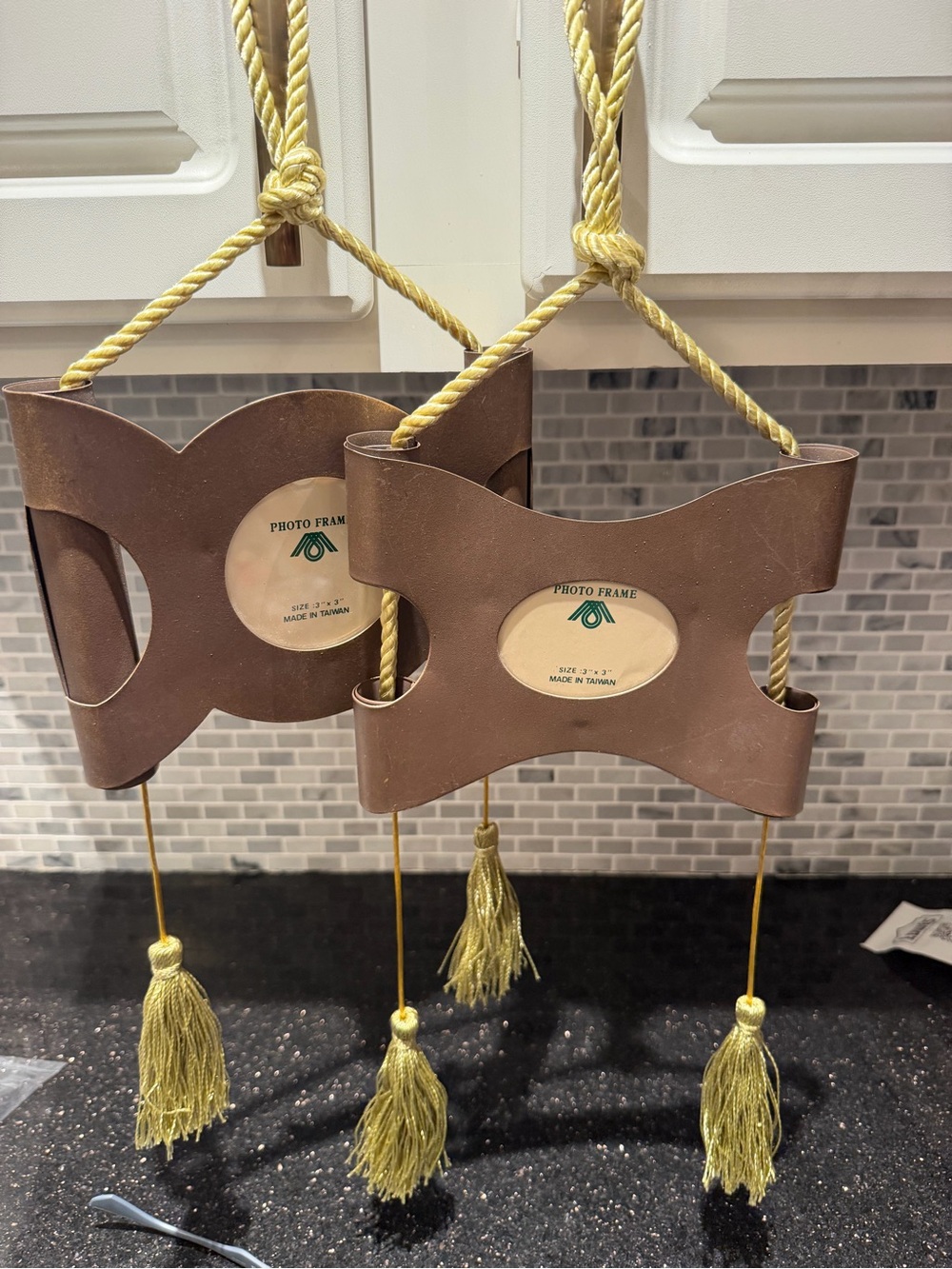 Vintage Pair Brown Metal Hanging Frames 3x3